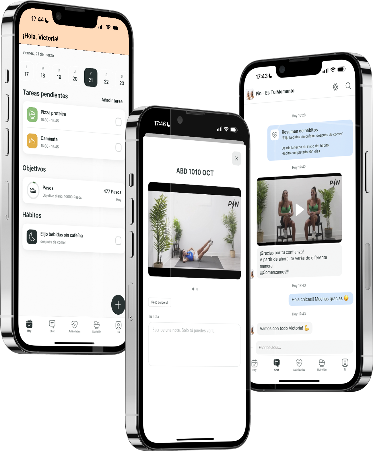 Un mockup de la app de coaching mostrando las funciones.
